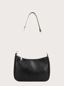 Bolso de hombro con cadena minimalista - Negro - Ver 3