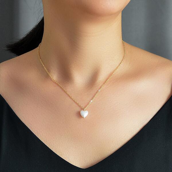

Faux Pearl Heart Pendant Necklace, Gold