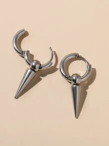 1对极简主义不锈钢铆钉耳环，女士街头嘻哈派对饰品，生日礼物 - 銀色 - 查看 2