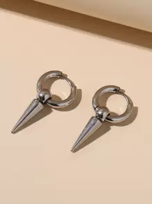 1对极简主义不锈钢铆钉耳环，女士街头嘻哈派对饰品，生日礼物 - 銀色 - 查看 3