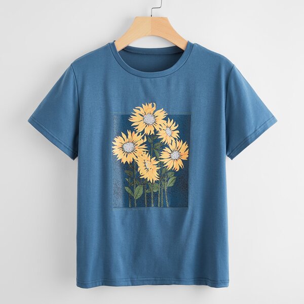 

Plus Sunflower Print Tee, Dusty blue