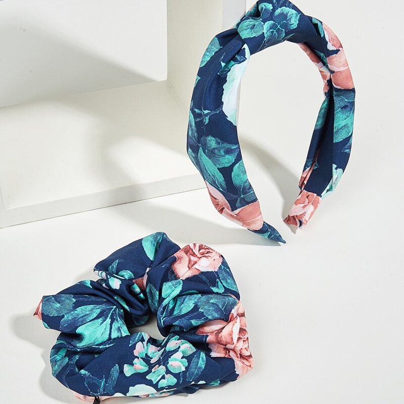 

1pc Knot Hair Hoop & 1pc Hair Tie, Blue