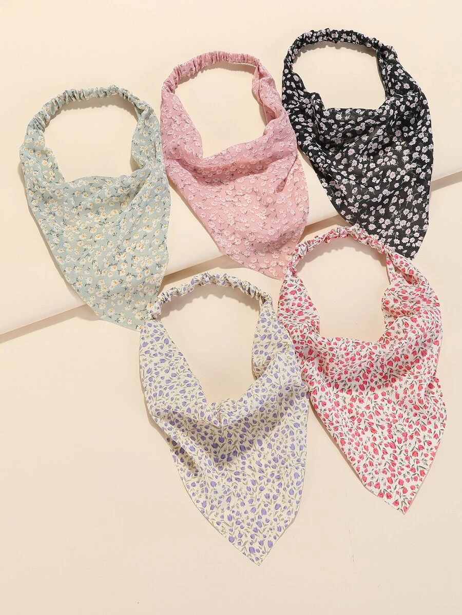 5pcs Floral Print Hair Band Boho - Multicolor - View 1