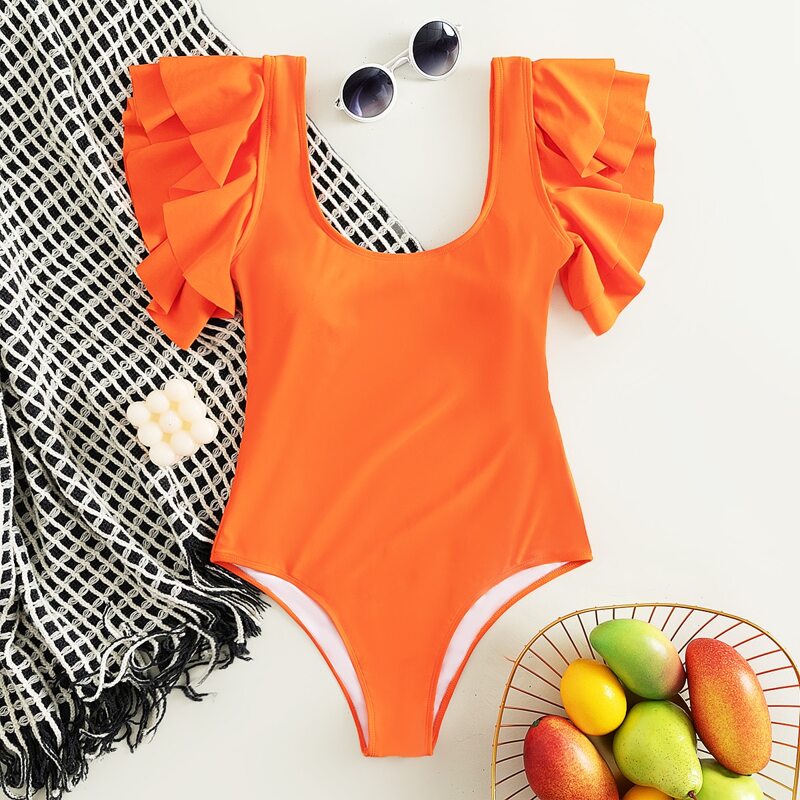 

Ruffle Sleeve One Piece Swimsuit, Orange