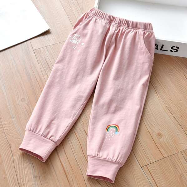

Toddler Girls Slogan & Cartoon Graphic Sweatpants, Baby pink