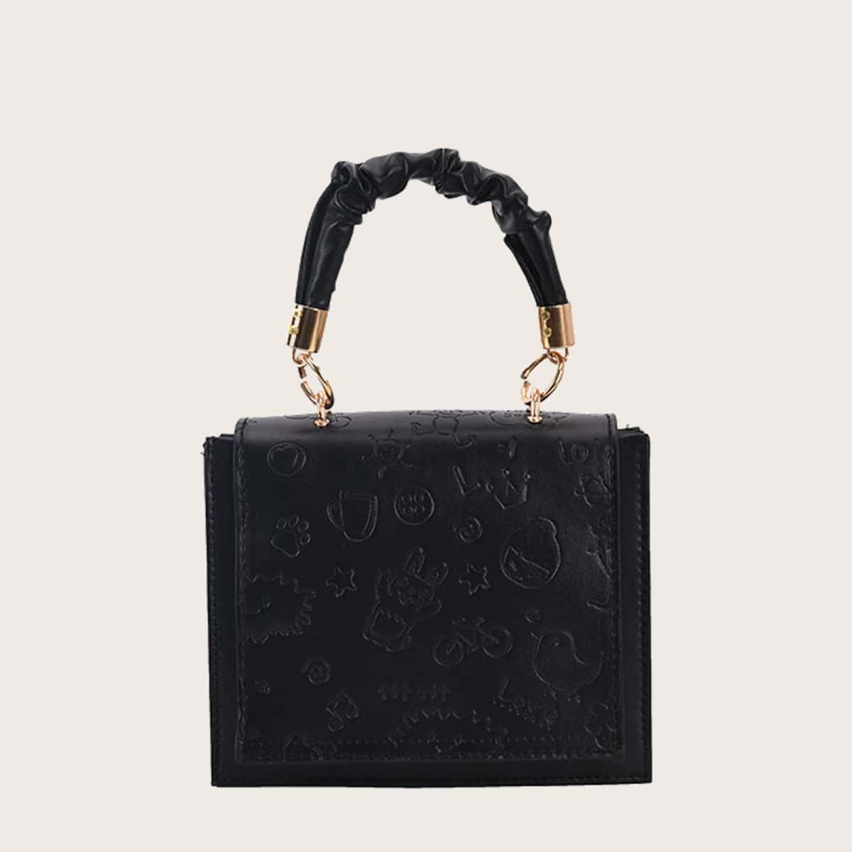 

Cartoon Embossed Satchel Bag, Black