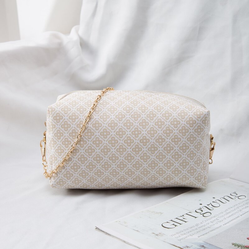 

Geo Graphic Chain Crossbody Bag, Beige