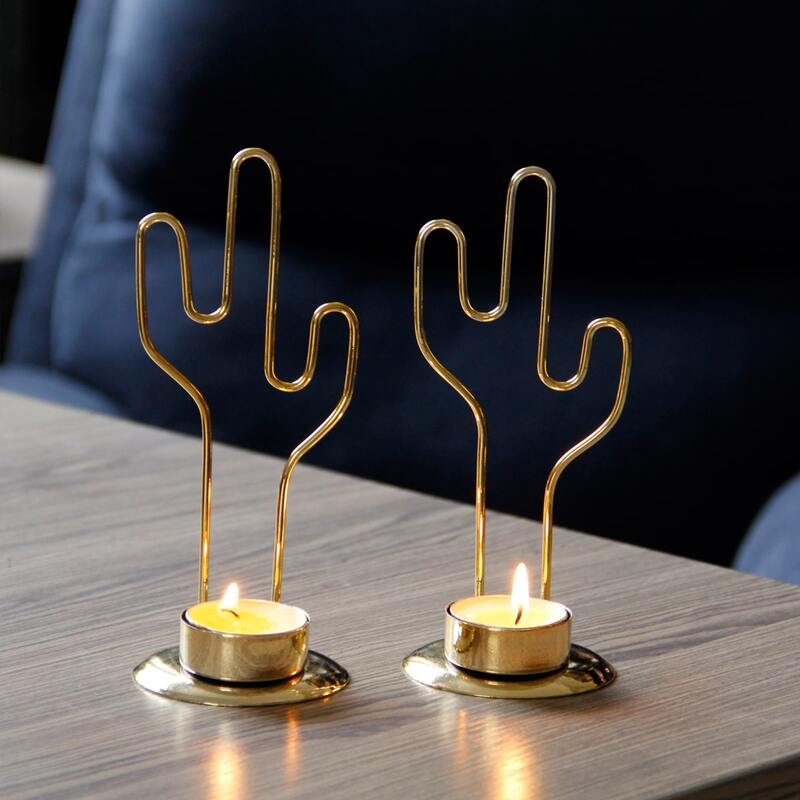 

1pc Cactus Design Candle Holder, Gold