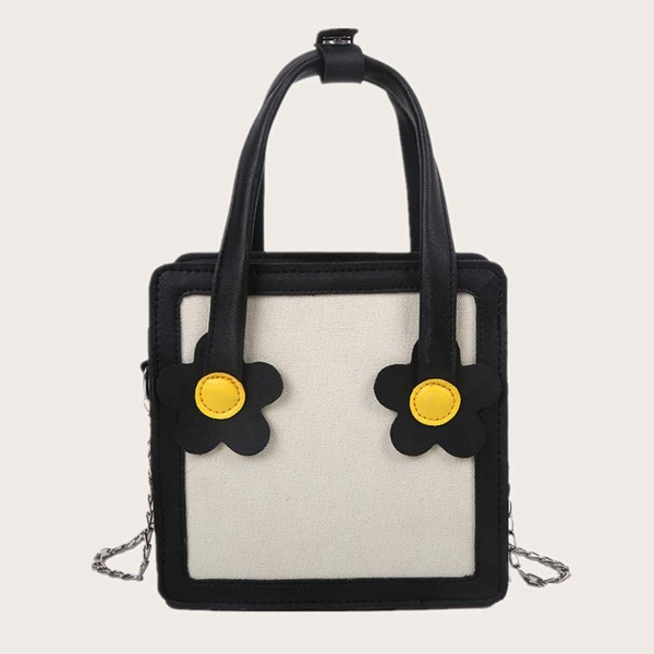 

Floral Pattern Satchel Bag, Black and white