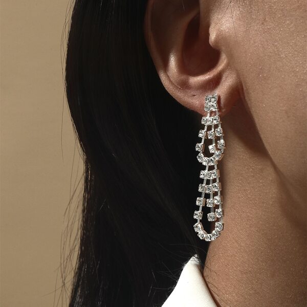 

Rhinestone Decor Earrings, Silver