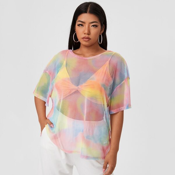 

Plus Tie Dye Sheer Mesh Top Without Bra, Multicolor