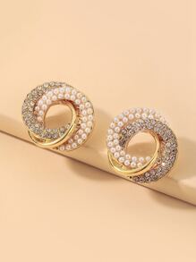 Andkiss Faux Pearl Decor Stud Earrings - Yellow Gold - View 1