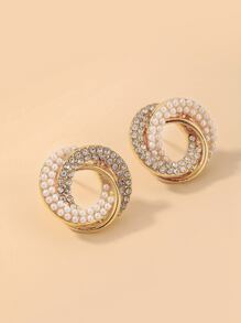 Andkiss Faux Pearl Decor Stud Earrings - Yellow Gold - View 2