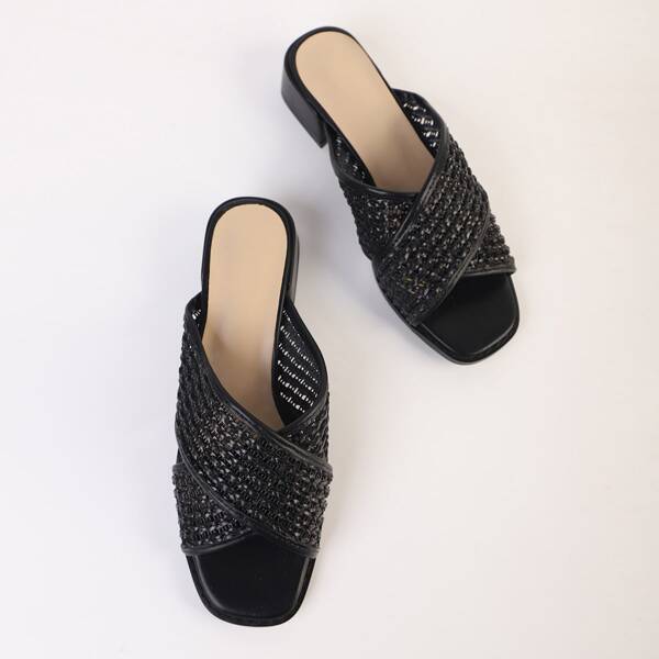 

Cross Strap Braided Design Mules, Black