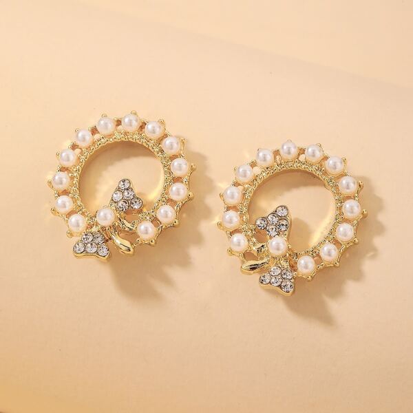 

Faux Pearl Decor Stud Earrings, Gold