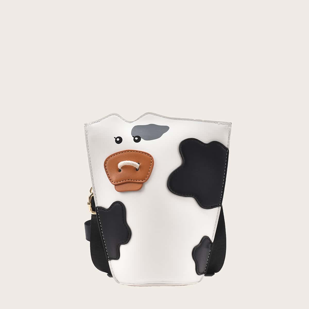 

Cartoon Cow Crossbody Bag, Black and white