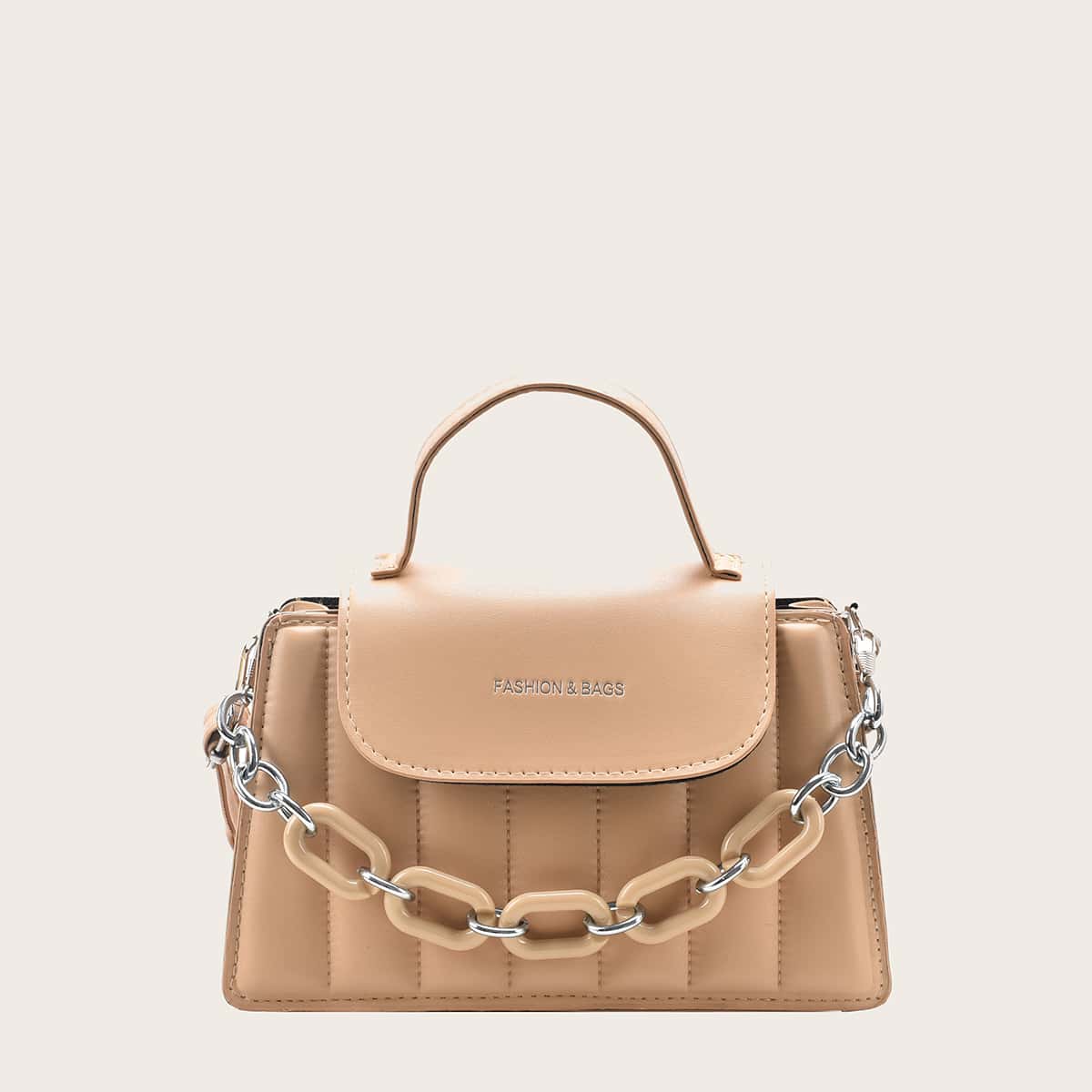 

Solid Chain Satchel Bag, Khaki
