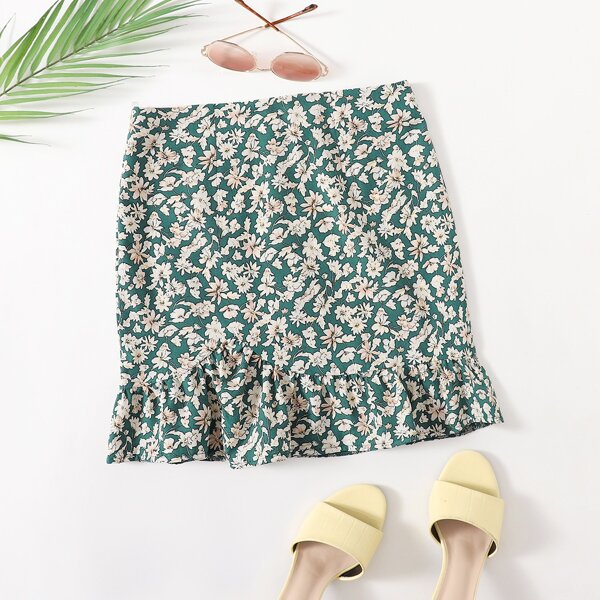 

Ditsy Floral Ruffle Hem Skirt, Multicolor