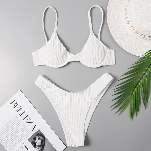 

Rib Underwire High Cut Bikini Swimsuit, White
