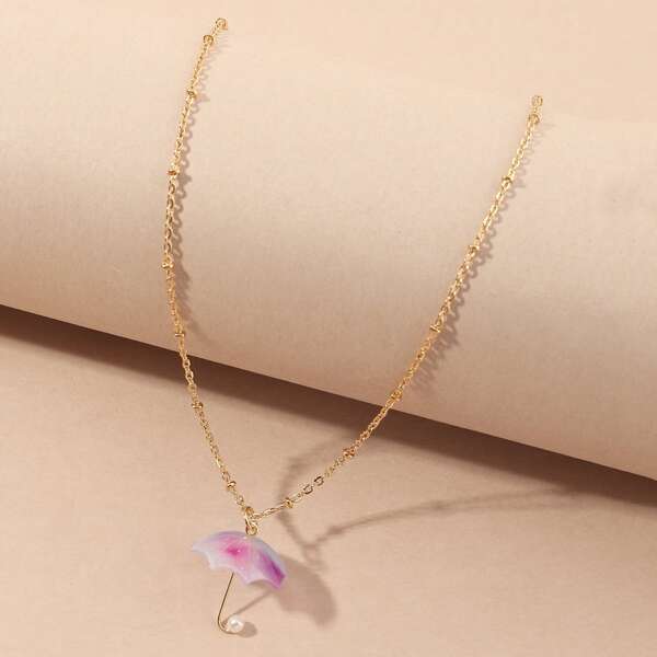 

Girls Umbrella Charm Necklace, Gold