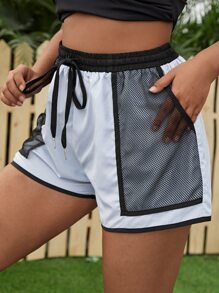 Shorts deportivos con malla unidos en contraste - Multicolor - Ver 1