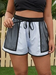 Shorts deportivos con malla unidos en contraste - Multicolor - Ver 3