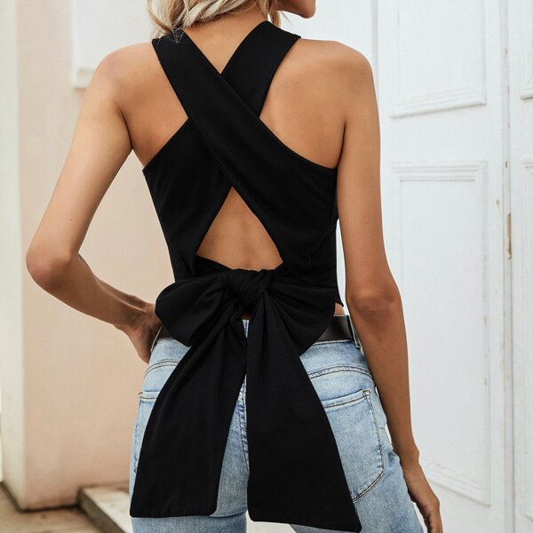 

Crisscross Tie Back Tank Top, Black