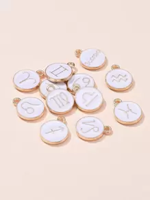 12入組合金琺瑯吊墜平底圓形帶星座12星座首飾類星座吊墜 - 白色 - 查看 2