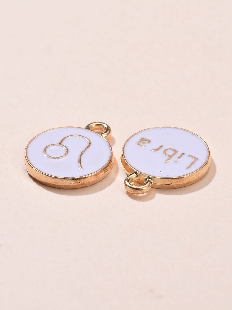 12入組合金琺瑯吊墜平底圓形帶星座12星座首飾類星座吊墜 - 白色 - 查看 3