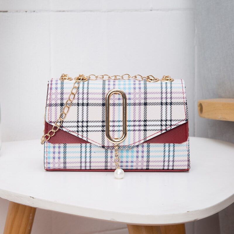 

Plaid Chain Crossbody Bag, Burgundy