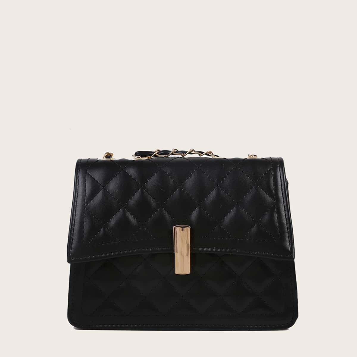

Quilted Chain Crossbody Bag, Black