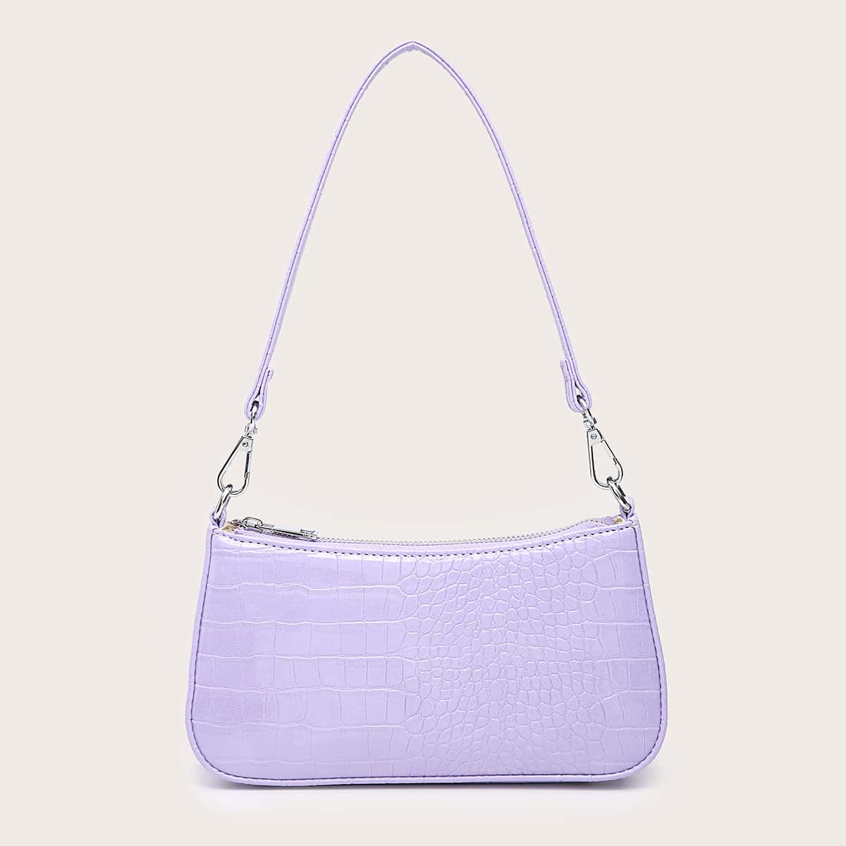 

Croc Embossed Baguette Bag, Purple