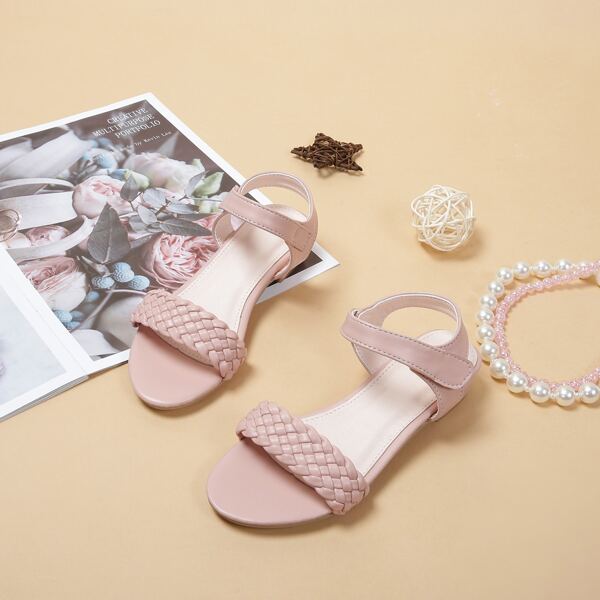 

Girls Braided Velcro Strap Sandals, Dusty pink