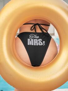 Plus Size Halter Triangle Tie Side Bikini Set Bãi biển mùa hè - màu đen - Xem 5