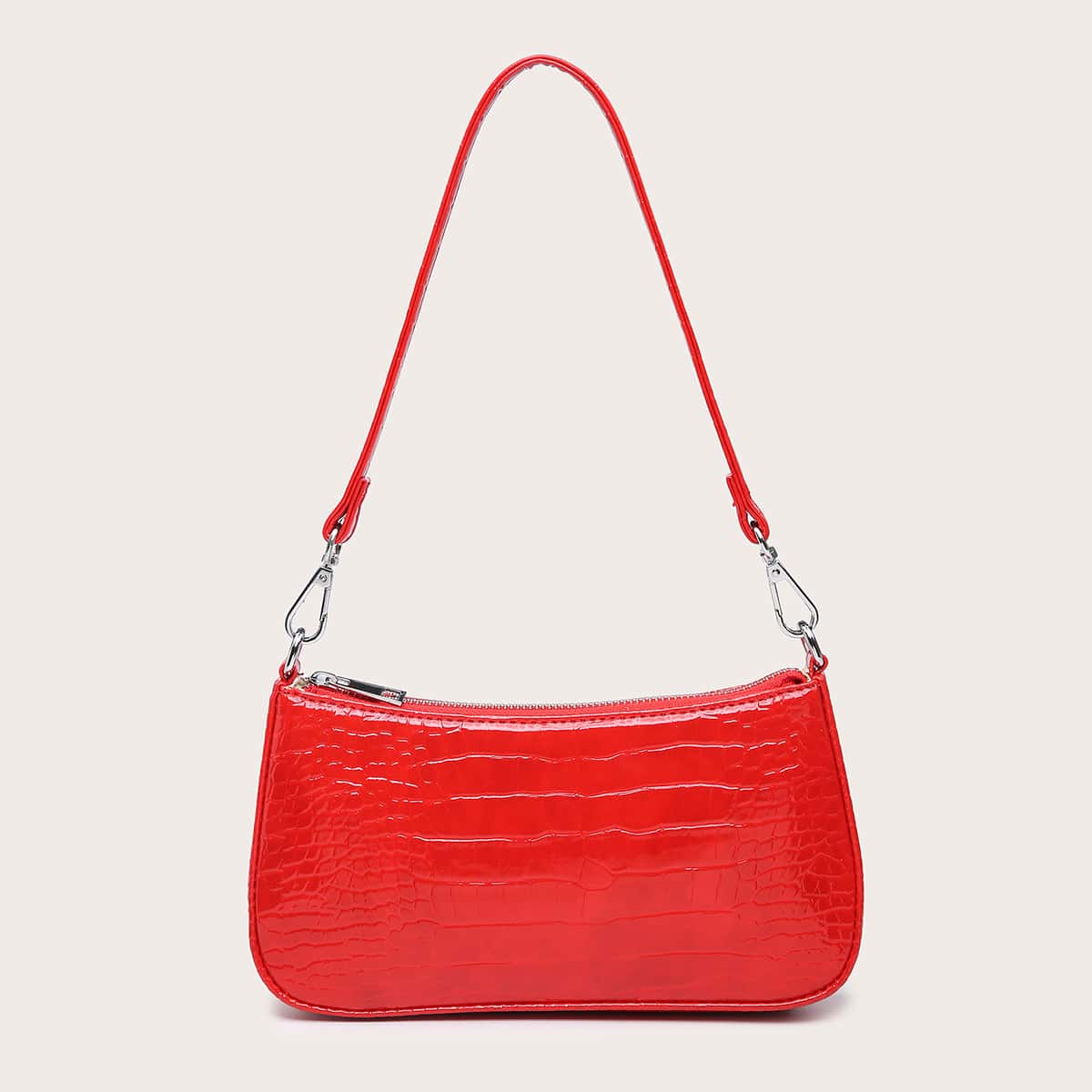

Croc Embossed Baguette Bag, Red
