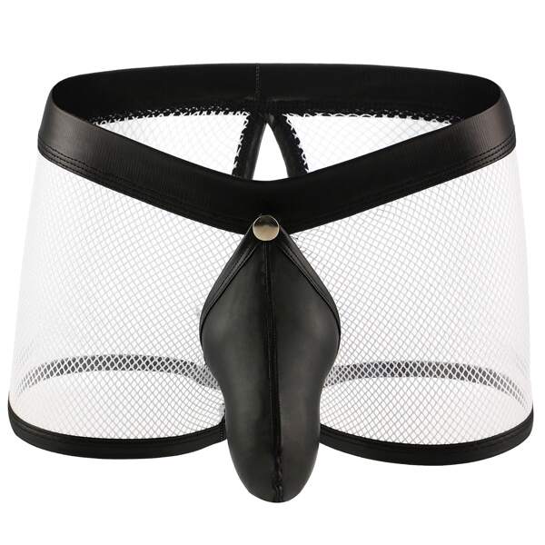 

Men Contrast Fishnet Boxer Brief, Black and white