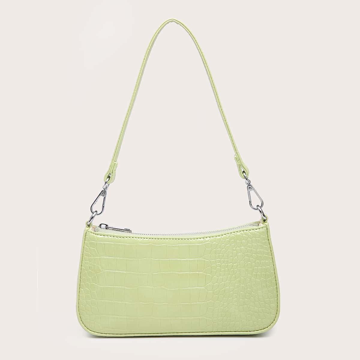 

Croc Embossed Baguette Bag, Green