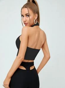 Peekaboo Front Halter Top - Black - View 2