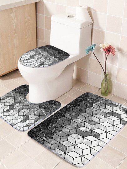 1pc Geometric Pattern Non-Slip Bath Mat, Modern Polyester Non-Slip Toilet Mat For Bathroom Home Bathroom Decor Bath Rug Floor Carpet Outdoor Rug Door Mat Fall Decor Bathroom Accessories Back To School Entryway Decor
