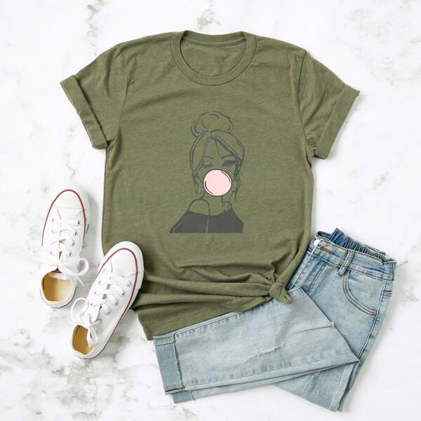 

Plus Figure Graphic Crew Neck Tee, Army green