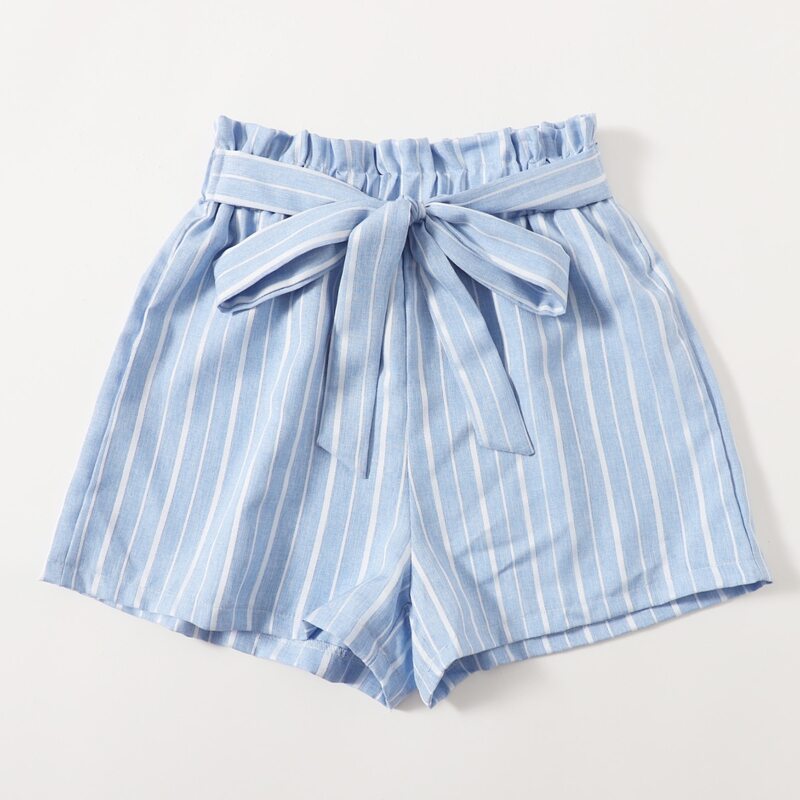 

Striped Belted Shorts, Blue and white