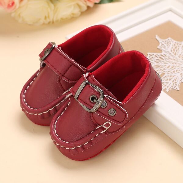 

Baby Boy Eyelet Buckle Decor Loafers, Red