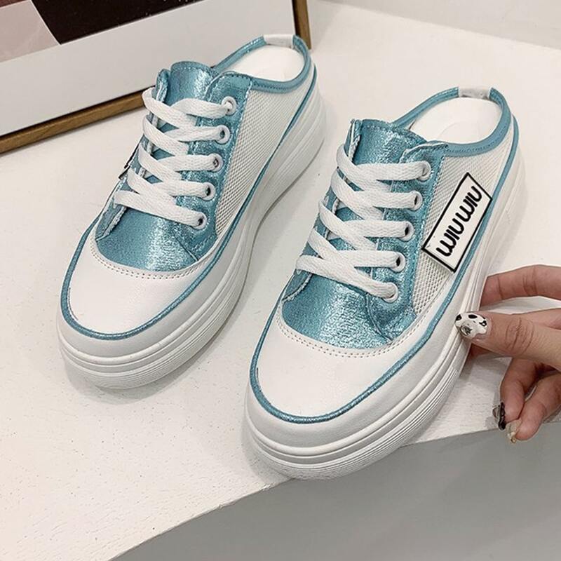 

Lace-up Mesh Sneaker Mules, Blue and white