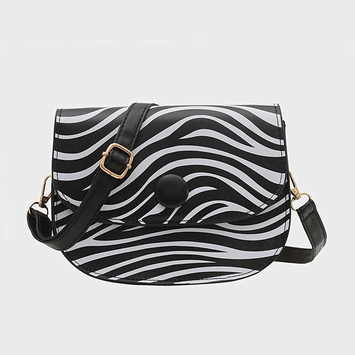 

Zebra Striped Saddle Bag, Black and white