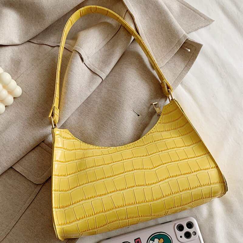 

Croc Embossed Baguette Bag, Yellow