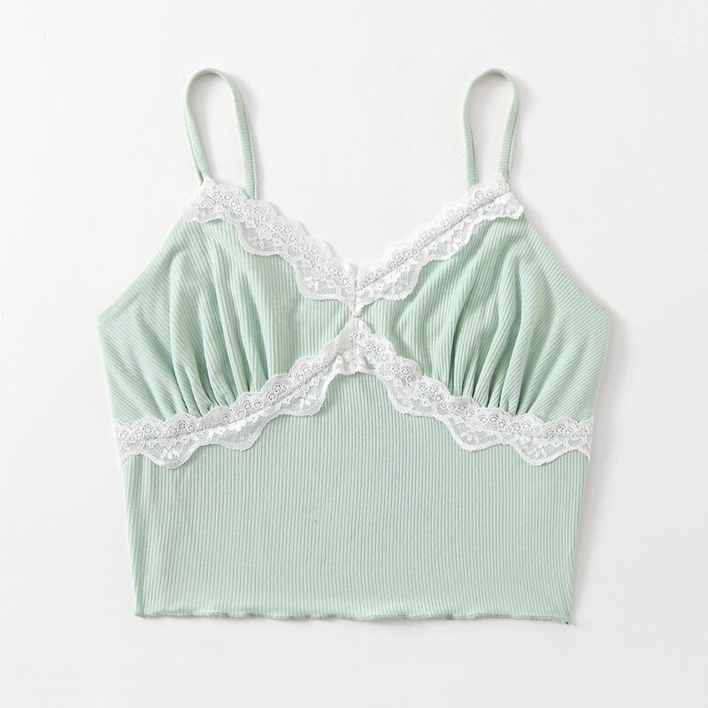 

Lace Insert Ruched Bust Crop Cami, Mint green