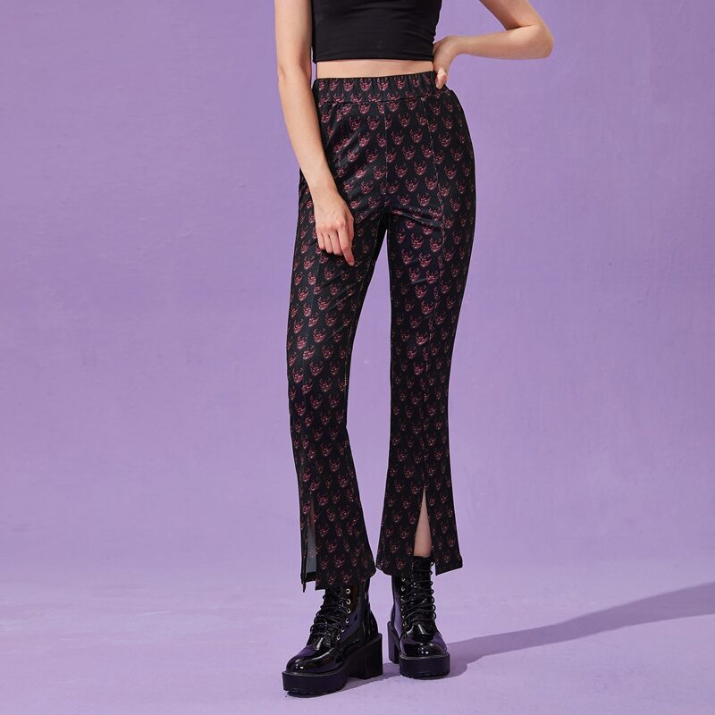 

All Over Print Split Pants, Black