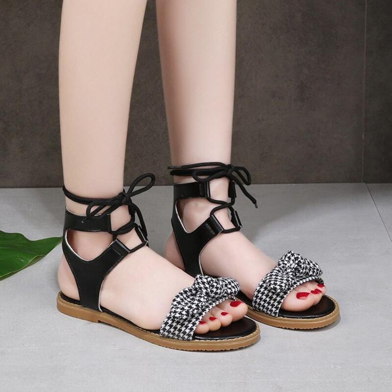

Tie Leg Bow Decor Sandals, Black