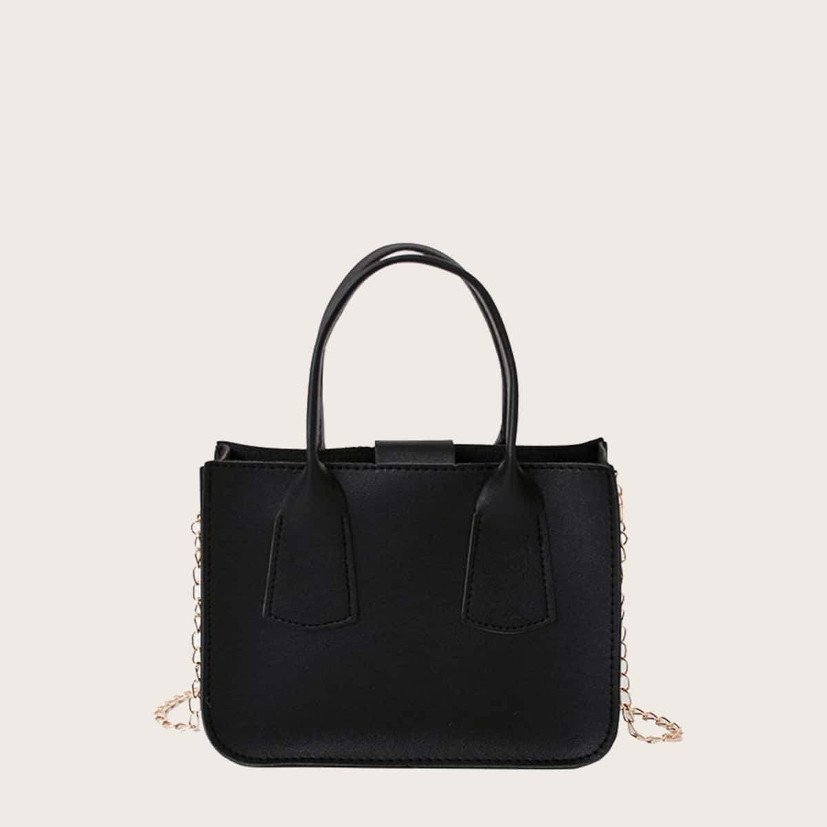 

Solid Chain Satchel Bag, Black