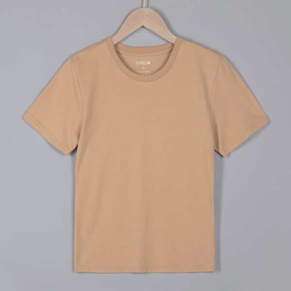 

Solid Crew Neck Tee, Brown